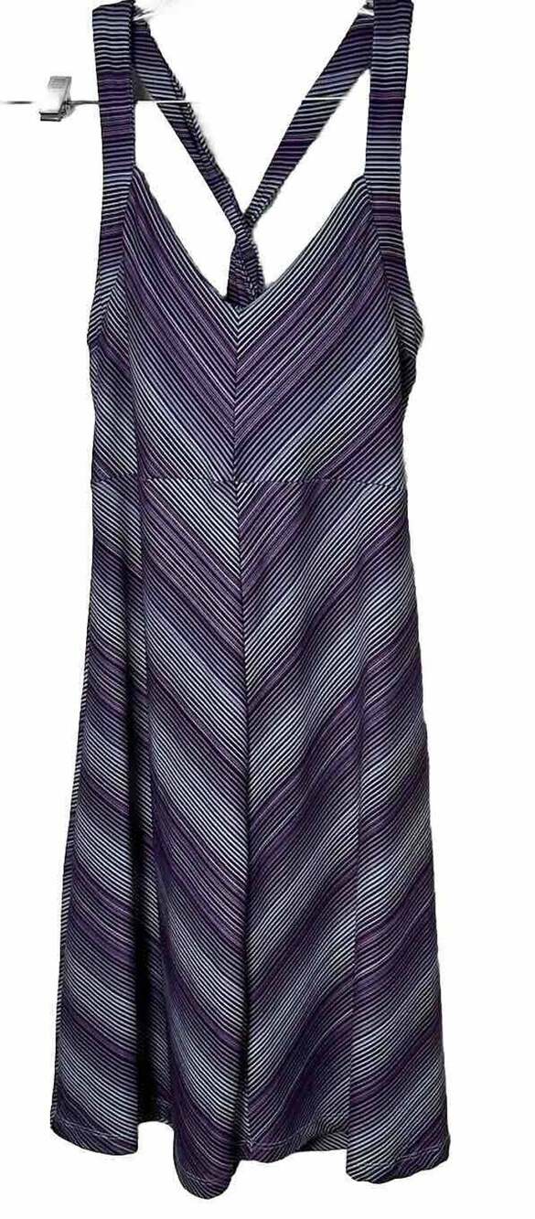 Tehama Women’s Purple Striped Sleeveless Athleisure Casual V-Neck Stretch Small
